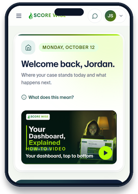 ScoreWise dashboard Home screen on a phone (sample data)